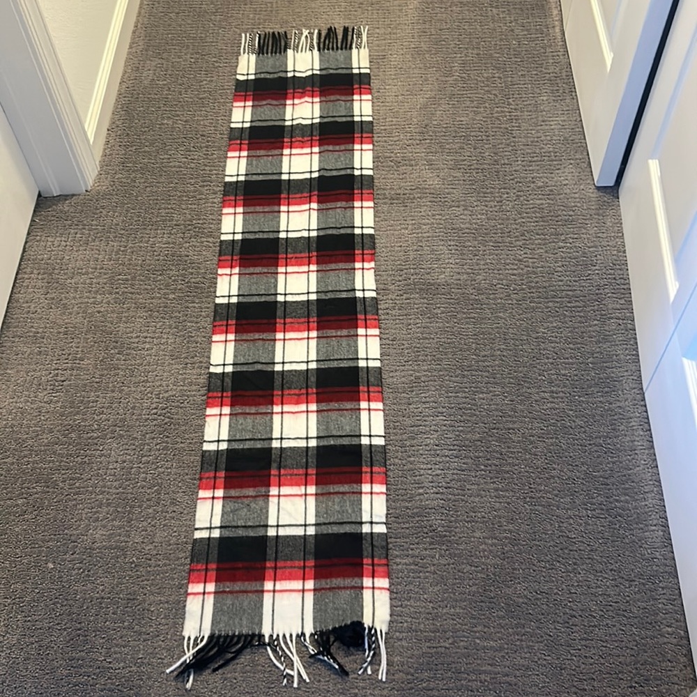 Women’s Plaid Red, Gray, & White Acrylic Scarf